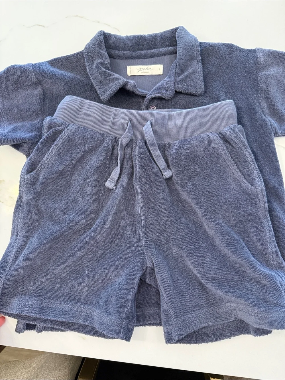 Pehr Kids Blue Terry Cloth Pajama Set - Soft Lounge Top & Pants